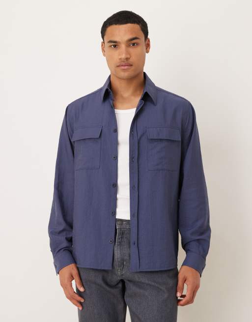 ASOS DESIGN – Relaxed-Fit-Hemd aus khakifarbener Baumwolle mit Taschendetail