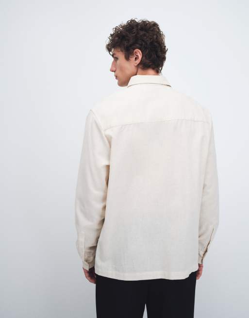 ASOS DESIGN – Relaxed-Fit-Hemd in Beige mit platziertem Palmen-Grafikprint, 5 von 7