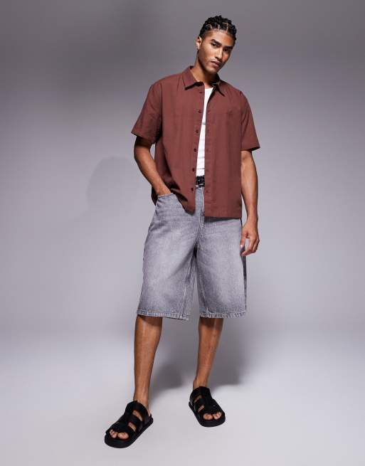ASOS DESIGN – Relaxed-Fit-Hemd in Braun mit Stickerei auf der Brust, 2 von 5