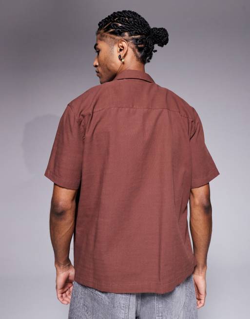 ASOS DESIGN – Relaxed-Fit-Hemd in Braun mit Stickerei auf der Brust, 3 von 5