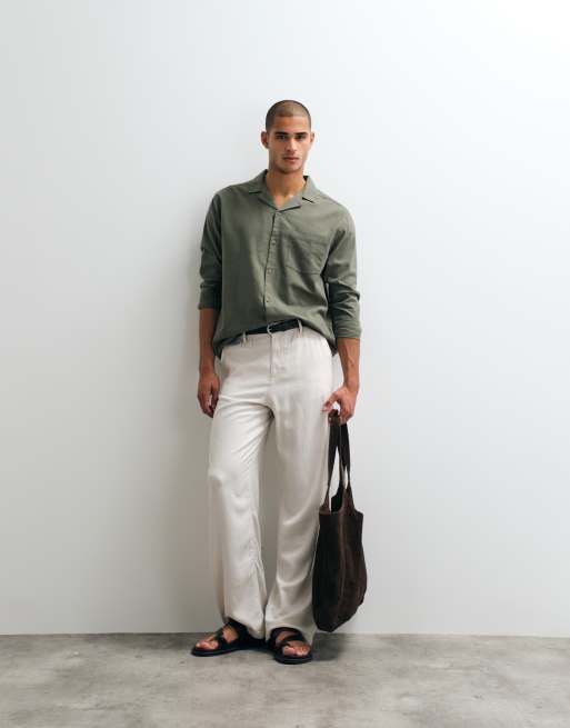 ASOS DESIGN – Relaxed-Fit-Hemd in Khaki mit Leinenanteil und Reverskragen, 2 von 5