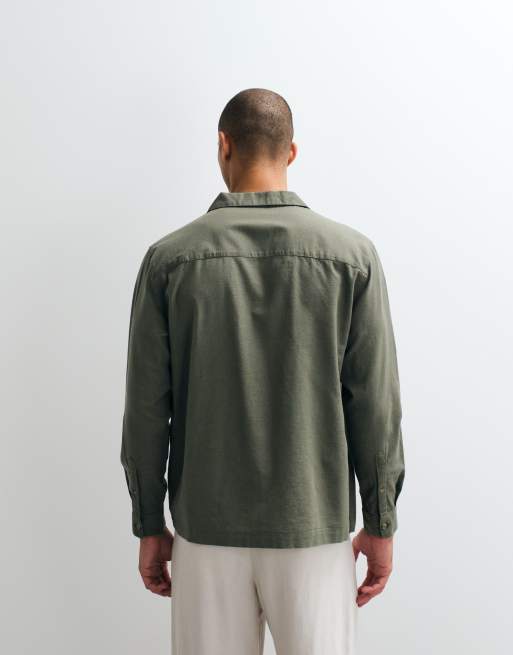ASOS DESIGN – Relaxed-Fit-Hemd in Khaki mit Leinenanteil und Reverskragen, 5 von 5