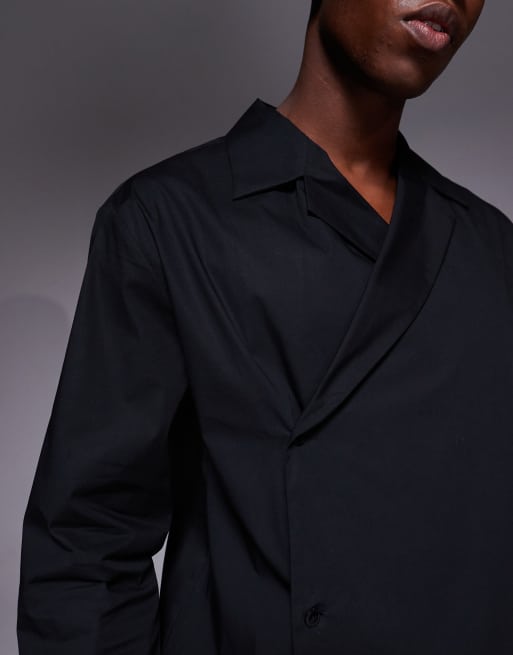 ASOS DESIGN – Relaxed Fit Hemd in Schwarz mit Crossover-Reverskragen, 5 von 5