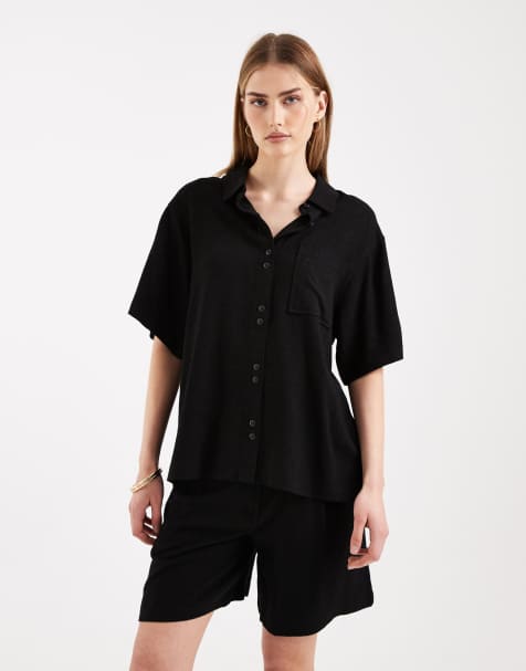 ASOS DESIGN – Relaxed-Fit-Hemd in schwarzer Leinenoptik - view 1