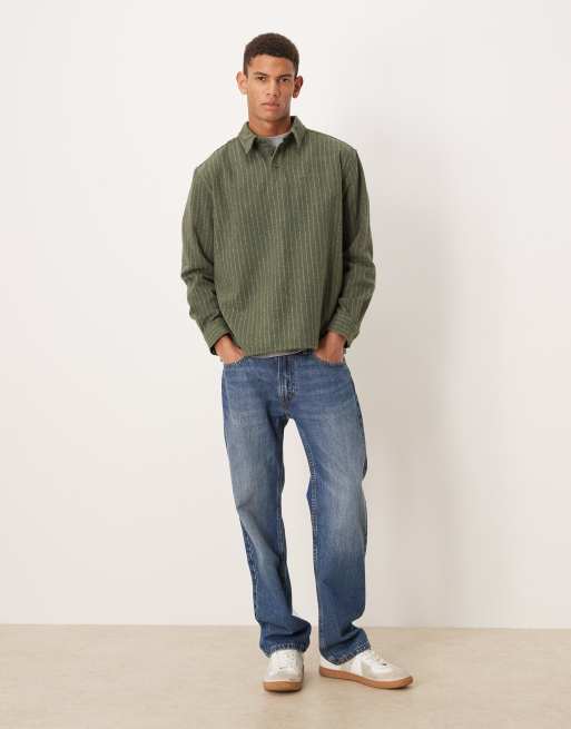 ASOS DESIGN – Relaxed-Fit-Hemd zum Überziehen in Grün mit Nadelstreifen, 2 von 5