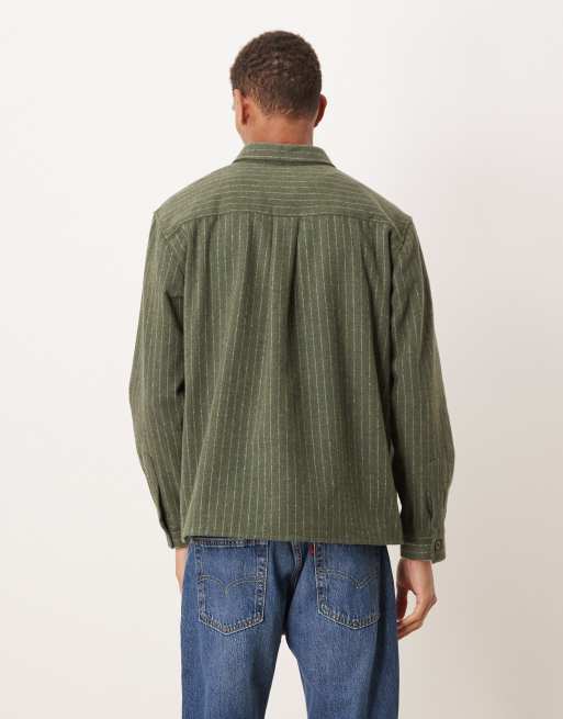 ASOS DESIGN – Relaxed-Fit-Hemd zum Überziehen in Grün mit Nadelstreifen, 3 von 5