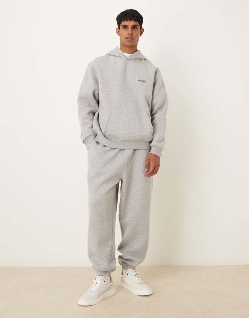 ASOS DESIGN - Ruimvallende hoodie met print op de borst in gemêleerd grijs, deel van co-ord set