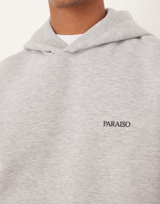 ASOS DESIGN - Ruimvallende hoodie met print op de borst in gemêleerd grijs, deel van co-ord set