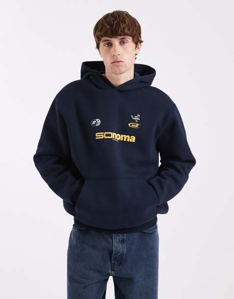 ASOS DESIGN relaxed fit hoodie with chest print in navy - NAVY - view 1