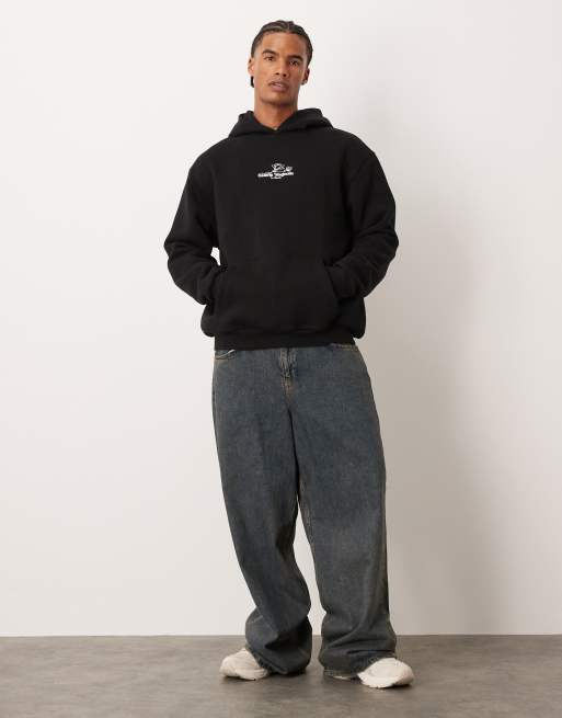 ASOS DESIGN relaxed fit hoodie with floral print in black, 2 of 5