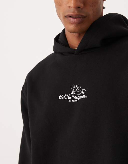 ASOS DESIGN relaxed fit hoodie with floral print in black, 5 of 5