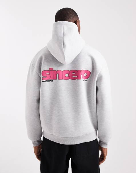 ASOS DESIGN relaxed fit hoodie with print in heather gray scuba-style fabric - view 1