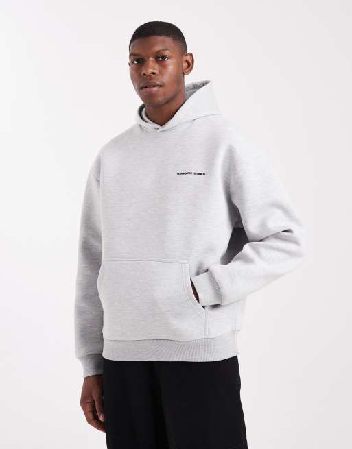 ASOS DESIGN relaxed fit hoodie with print in heather gray scuba-style fabric, 4 of 5