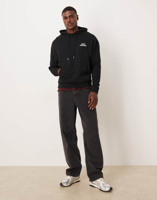 ASOS DESIGN relaxed fit hoodie with souvenir back print in black, 2 of 5