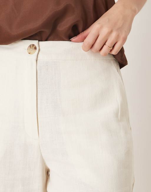 ASOS DESIGN – Relaxed Fit Hose in Creme mit Leinenanteil und geradem Schnitt, 4 von 5