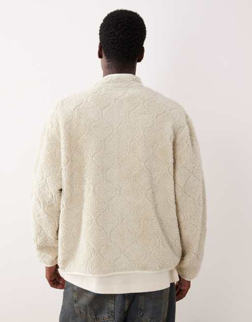 ASOS DESIGN – Relaxed-Fit-Jacke aus Teddyfell in Beige mit Reißverschluss, 3 von 5