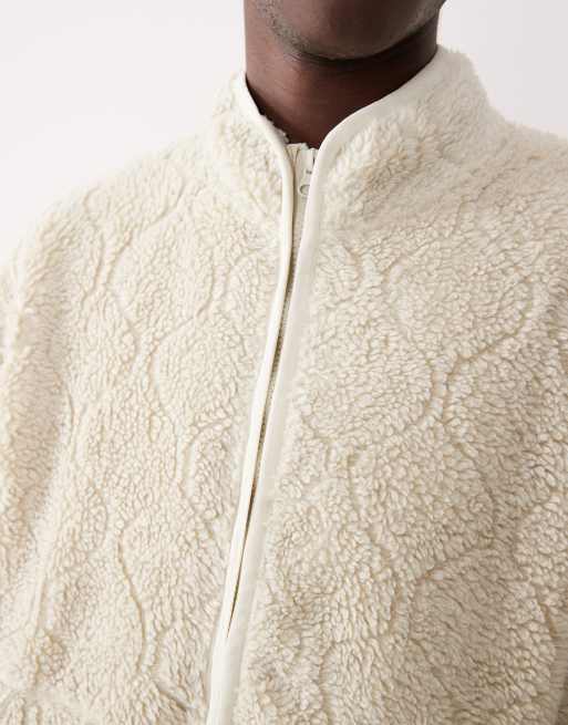 ASOS DESIGN – Relaxed-Fit-Jacke aus Teddyfell in Beige mit Reißverschluss, 5 von 5
