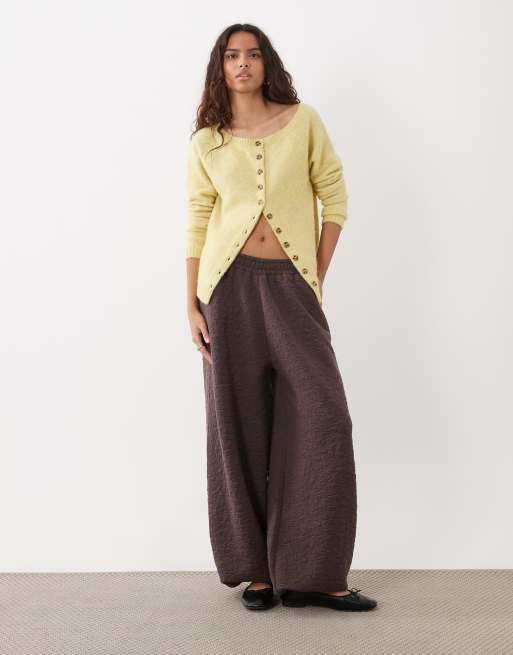 ASOS DESIGN quarter zip sweatshirt and relaxed sweatpants set in brown jacquard, 2 of 3