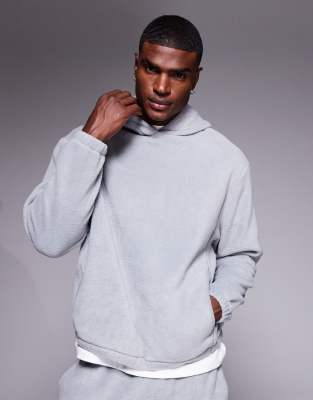 Relaxed-Fit-Kapuzenpullover aus Fleece in Grau, Kombiteil Grau XL