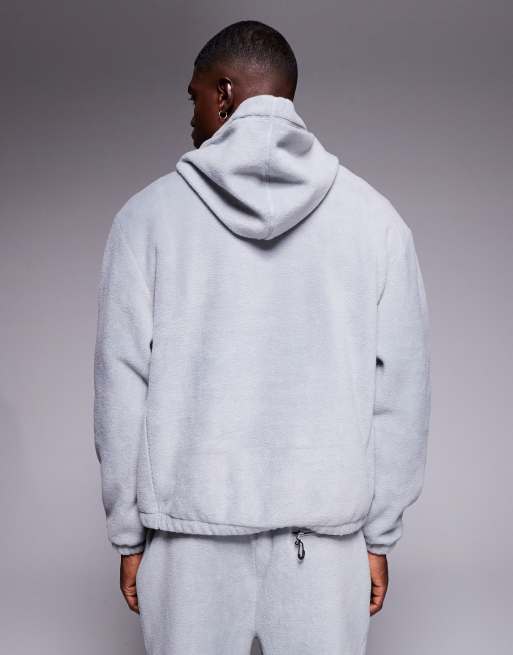 ASOS DESIGN – Relaxed-Fit-Kapuzenpullover aus Fleece in Grau, Kombiteil, 3 von 5