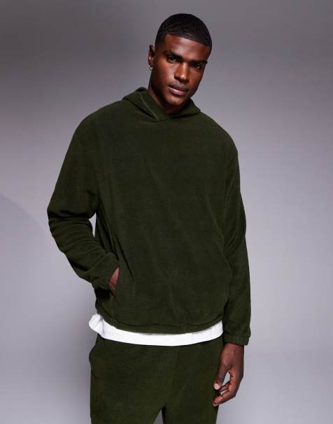 ASOS DESIGN – Relaxed Fit Kapuzenpullover aus Fleece in Grün, Kombiteil - view 1