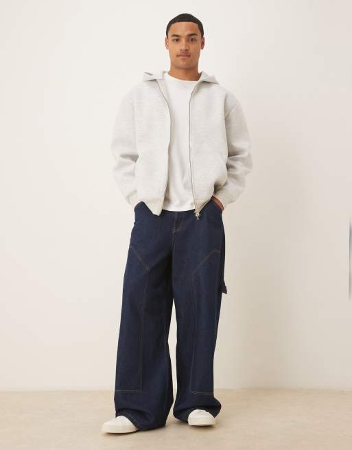 ASOS DESIGN – Relaxed-Fit-Kapuzenpullover aus schwerem, neoprenartigem Stoff in meliertem Eisgrau mit Reißverschluss, 2 von 5