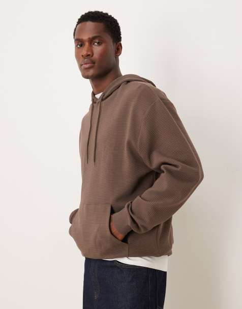 ASOS DESIGN – Relaxed-Fit-Kapuzenpullover aus schwerem Stoff in Neoprenoptik in Braun mit Reißverschluss - view 1