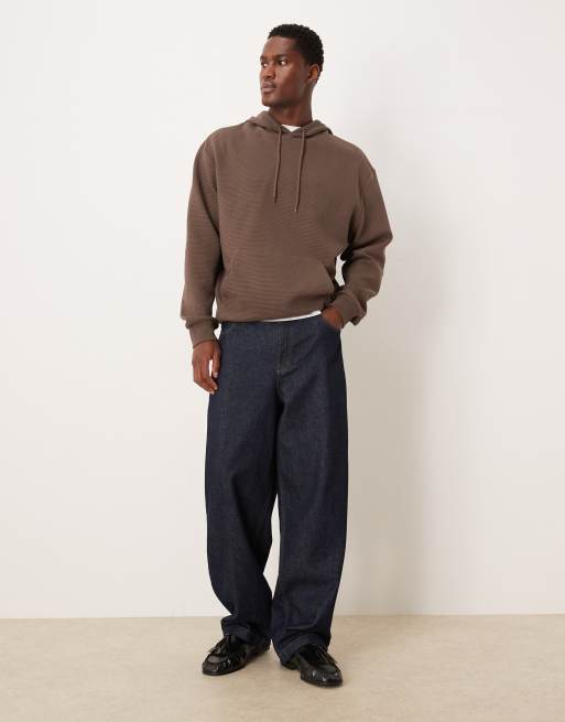 ASOS DESIGN – Relaxed-Fit-Kapuzenpullover aus schwerem Stoff in Neoprenoptik in Braun mit Reißverschluss, 2 von 5