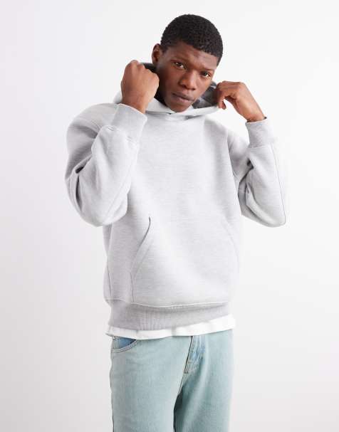 ASOS DESIGN – Relaxed-Fit-Kapuzenpullover aus schwerem Stoff in Neoprenoptik in meliertem Grau - view 1