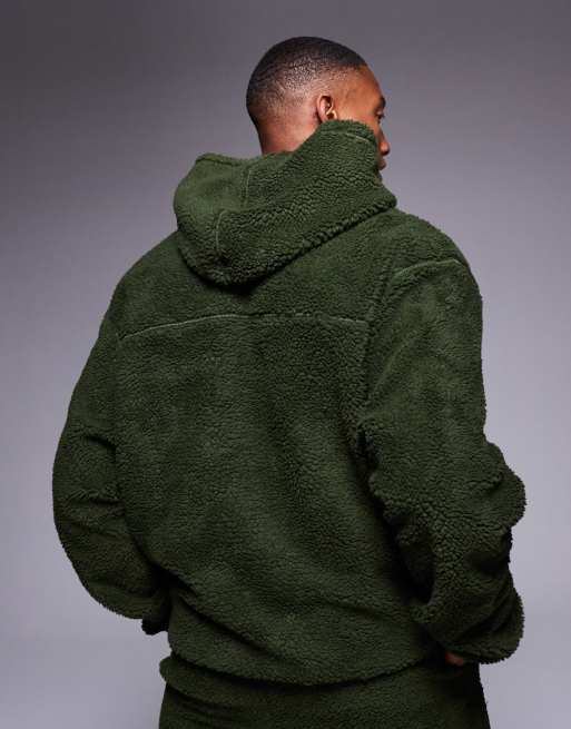 ASOS DESIGN – Relaxed-Fit-Kapuzenpullover aus Teddyfell in Grün, 2 von 4