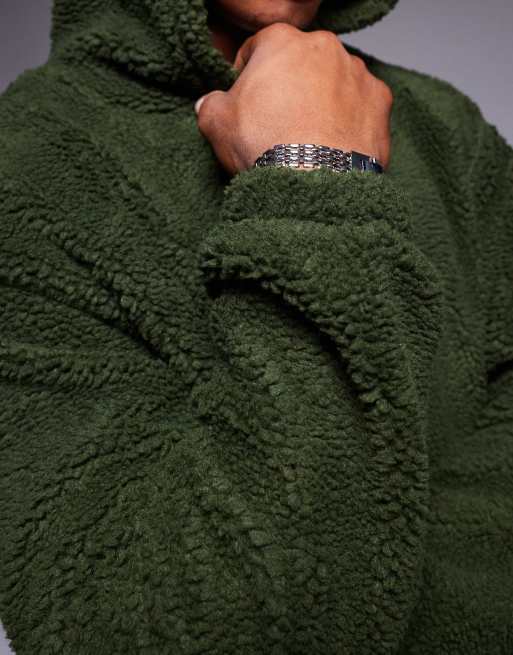 ASOS DESIGN – Relaxed-Fit-Kapuzenpullover aus Teddyfell in Grün, 4 von 4