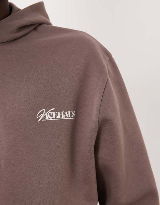 ASOS DESIGN – Relaxed Fit Kapuzenpullover in Braun mit Print auf der Brust, 5 von 5
