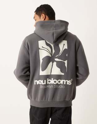 Relaxed Fit Kapuzenpullover in Dunkelgrau mit Print Grau S