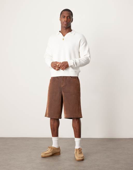 ASOS DESIGN relaxed boxy fit knit notch neck sweater in off-white