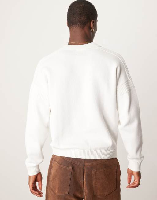 ASOS DESIGN relaxed boxy fit knit notch neck sweater in off-white