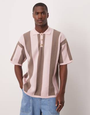 Asos Design Relaxed Fit Knit Striped Polo