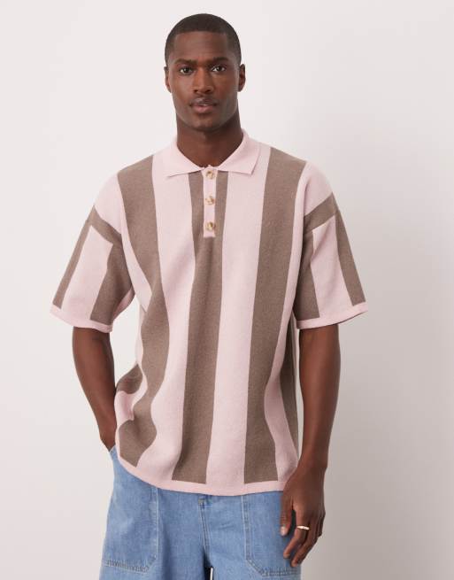 ASOS DESIGN relaxed fit knit striped polo in pink