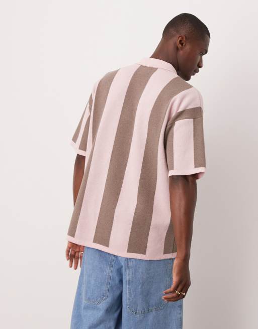 ASOS DESIGN relaxed fit knit striped polo in pink