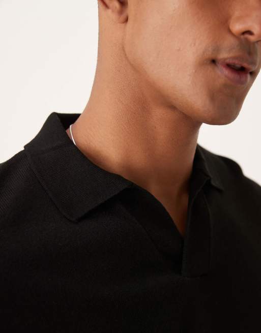 ASOS DESIGN relaxed fit knitted long sleeve notch neck polo in black , 3 of 4