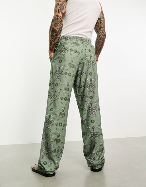 RELAXED-FIT PRINTED TROUSERS - Green