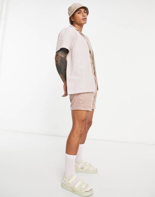 ASOS DESIGN relaxed fit linen shirt with camp collar in pink, 4 of 4
