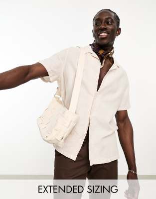 Shop Asos Design Relaxed Fit Linen Shirt With Revere Collar In Ecru-neutral