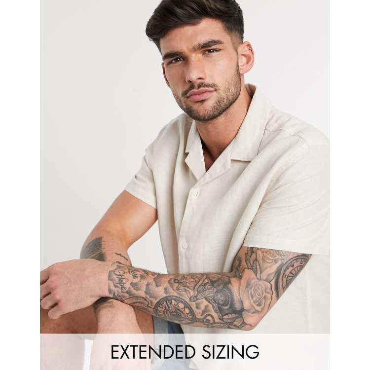 ASOS DESIGN relaxed fit linen shirt with revere collar in ecru | ASOS