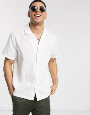 ASOS DESIGN RELAXED FIT LINEN SHIRT WITH REVERE COLLAR IN WHITE,SS HOLIDAY OVER RV