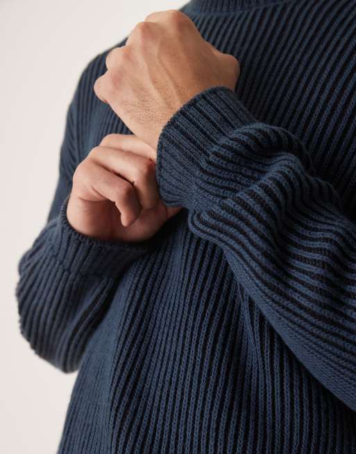 ASOS DESIGN relaxed fit long sleeve rib knit crew neck sweater in navy, 5 of 5