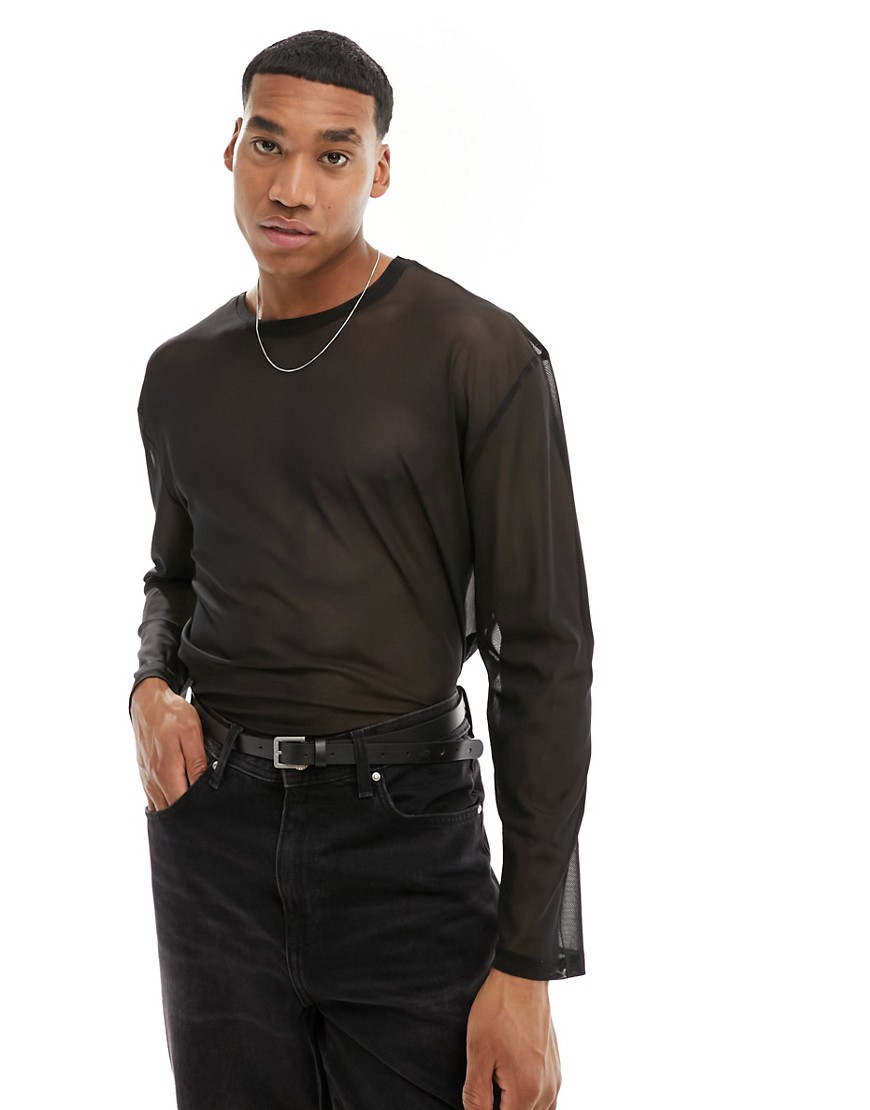 ASOS DESIGN relaxed fit long sleeve t-shirt in black mesh