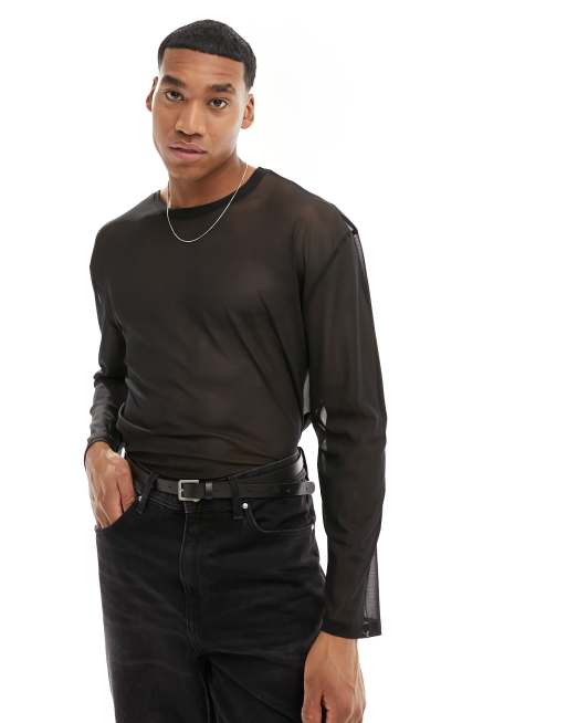 ASOS DESIGN long sleeve t-shirt in black mesh