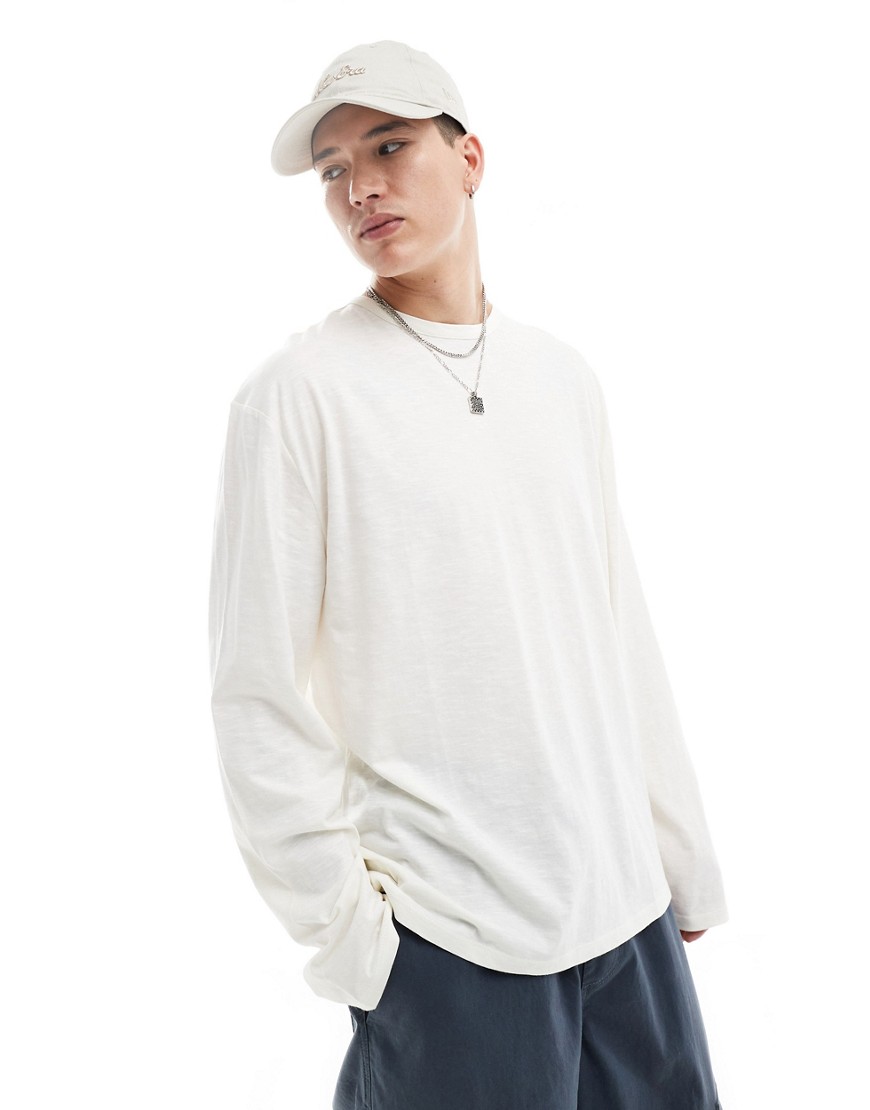 relaxed fit long sleeve T-shirt in cream-White
