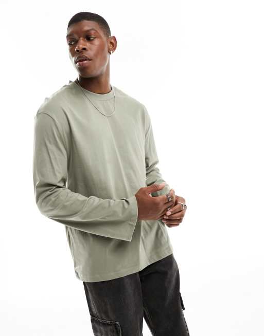 ASOS DESIGN relaxed fit long sleeve t-shirt in washed khaki | ASOS