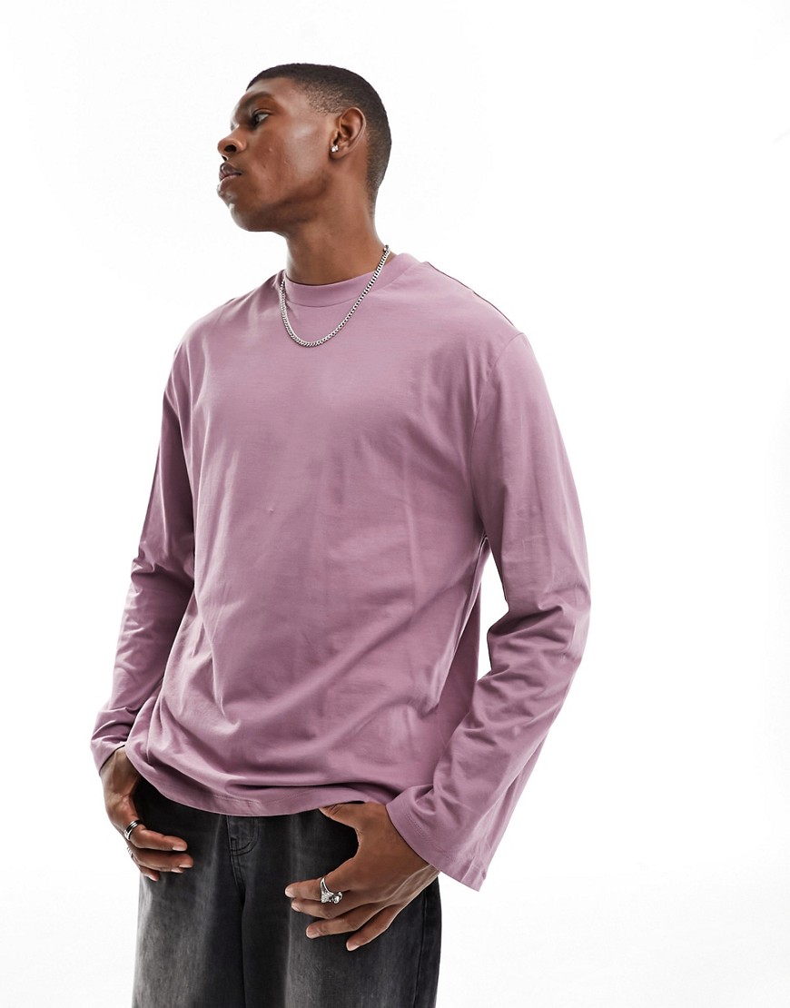 ASOS DESIGN relaxed fit long sleeve t-shirt in washed purple-Pink